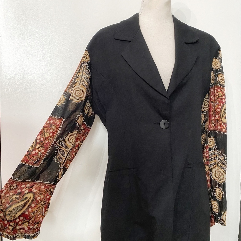 SANDRO VINTAGE BLACK LINEN BLEND SHEER BLAZER - M - Picture 4 of 10